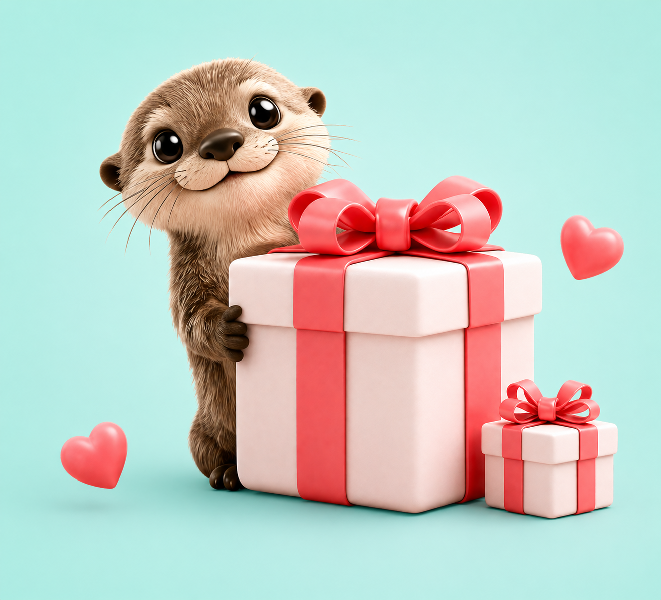 Ottagive otter holding a gift